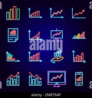 Graph Statistics Neon Icons Stock Vector