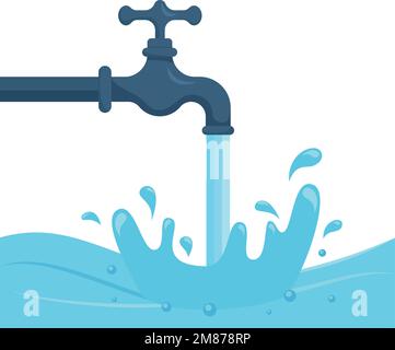 Water Tap Line Blue Icon On White Background. Blue Flat Style Vector ...