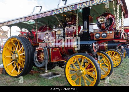 Tarrant Hinton.Dorset.United Kingdom.August 25th 2022.A row of restored showmans engines are on show at the Great Dorset Steam Fair.Including a restor Stock Photo