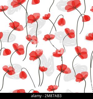 Seamless pattern with delicate red poppies. Vector floral background Stock Vector