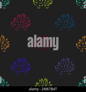 Colorful hedgehogs seamless pattern. Vector dark background, suitable for fabric, textile, wallpaper, prints, cards, wrapping paper. Stock Vector