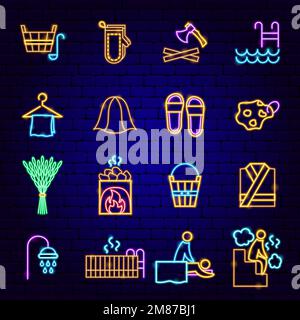 Bathhouse Neon Icons Stock Vector