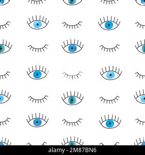 Hand drawn doodle blue eyes seamless pattern. Vector background Stock Vector
