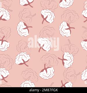 Cotton plant seamless pattern. Vector pink background with cotton buds. Stock Vector