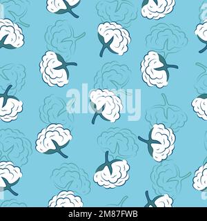 Cotton plant seamless pattern. Vector background with cotton buds. Stock Vector
