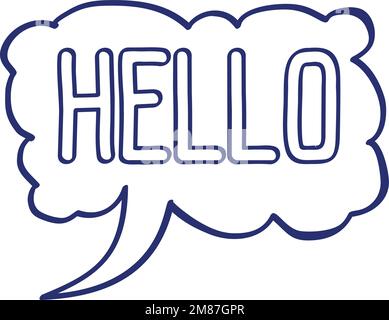 Hello speech cloud. Chat message comic sticker isolated on white background Stock Vector