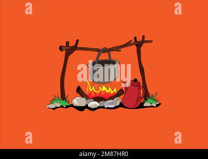 Picnic camping vector illustration on white background Stock Vector