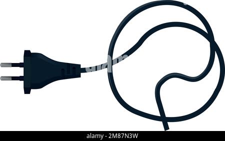 Electric cable with power plug. Black wire icon Stock Vector