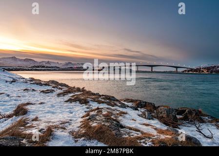 Sommaroybrua, Sommaroy bridge connecting Sommary with Kvaloya, Norway Stock Photo