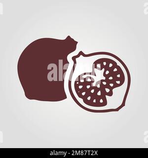 Pomegranate silhouette sign isolated vector on grey background Stock Vector