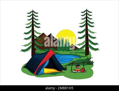 Picnic camping vector illustration on white background Stock Vector