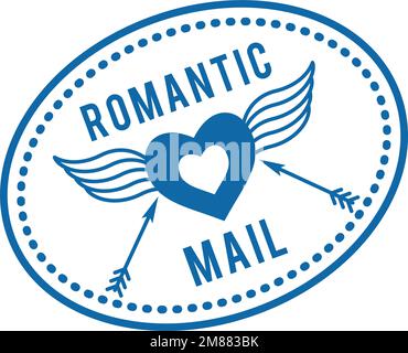 Romantic mail stamp. Winged heart and arrow. Valentine letter Stock Vector