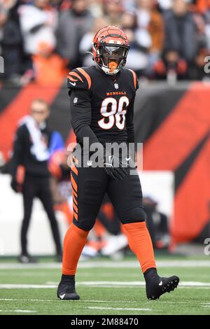 Cincinnati Bengals defensive end Cam Sample (96) looks on during warmups  before a preseason NFL football game against the Los Angeles Rams,  Saturday, Aug. 27, 2022, in Cincinnati. (AP Photo/Emilee Chinn Stock