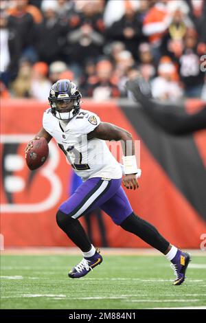 Baltimore Ravens quarterback Anthony Brown (12) runs with the ball as  Tennessee Titans linebacker Jack Gibbens (50) tries to stop him during the  second half of a preseason NFL football game, Thursday