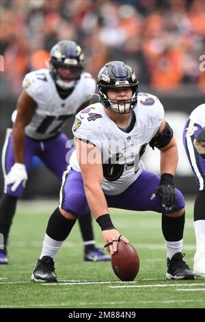 Baltimore Ravens center Tyler Linderbaum (64) shows support for his chosen  charity on his cleats, as part of the NFL's My Cause My Cleats initiative,  during warm-ups ahead of an NFL football