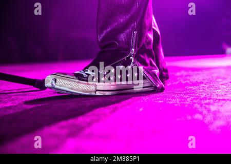 Shoe of Klaus Meine, singer and founder of the German rockband Scorpions live on stage. Lisbon, 2011 Stock Photo