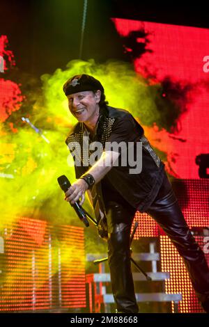 Klaus Meine, singer and founder of the German rockband Scorpions live on stage. Lisbon, 2011 Stock Photo