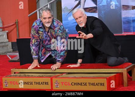 Los Angeles, USA. 12th Jan, 2023. Jon Landau & James Cameron at hand and footprint ceremony at the TCL Chinese Theatre, Hollywood. Picture Credit: Paul Smith/Alamy Live News Stock Photo