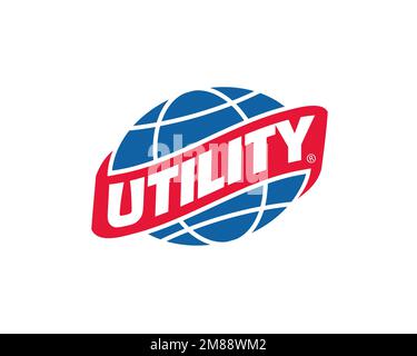 Utility Trailer Manufacturing Company, Rotated Logo, White Background Stock Photo