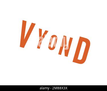 Vyond, rotated logo, white background B Stock Photo