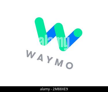 Waymo, rotated logo, white background B Stock Photo