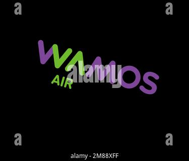 Wamos Air, rotated logo, black background B Stock Photo