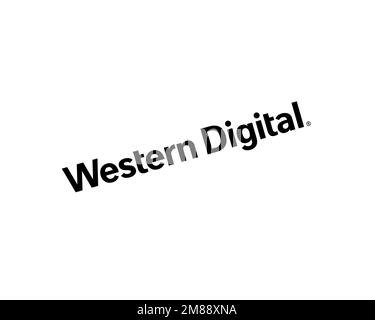 Western Digital, rotated logo, white background Stock Photo