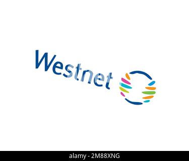 Westnet, rotated logo, white background B Stock Photo