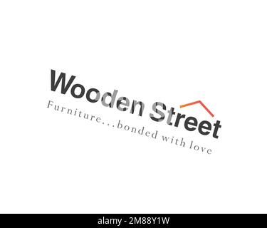 Wooden Street, rotated logo, white background B Stock Photo