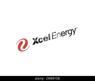 Xcel Energy, Rotated Logo, White Background Stock Photo