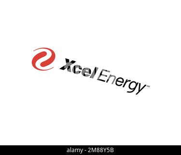 Xcel Energy, rotated logo, white background B Stock Photo