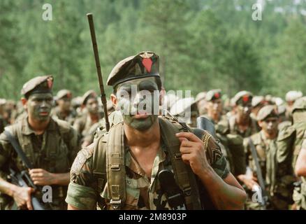 A Honduran soldier prepares to move out on patrol with his unit during the joint Honduran/U.S. exercise Cabanas '88. Subject Operation/Series: CABANAS '88 Base: Palmerola Air Base Country: Honduras (HND) Stock Photo