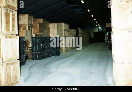 Containers are stored in a pre-positioning cave which holds U.S. Marine ...