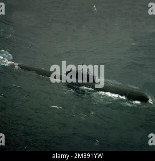 A starboard bow view of the Soviet-built Indian Charlie I class cruise missile submarine ISN CHAKRA underway. Exact Date Shot Unknown. Country: Unknown Stock Photo