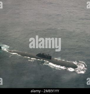 A starboard bow view of the Soviet-built Indian Charlie I class cruise missile submarine ISN CHAKRA underway. Exact Date Shot Unknown. Country: Unknown Stock Photo