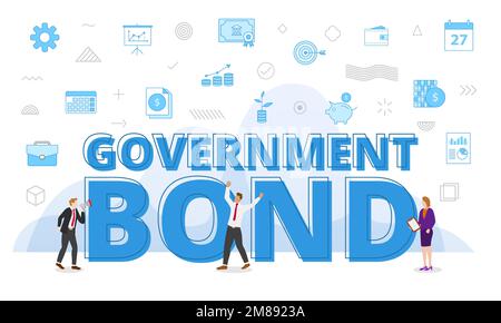 government bond concept with big words and people surrounded by related icon with blue color style vector illustration Stock Photo