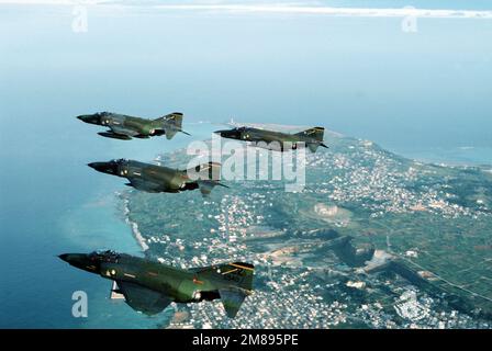 An air-to-air left side view of 15th Tactical Reconnaissance Squadron RF-4C Phantom II aircraft near Kadena Air Base.. Country: Japan(JPN) Stock Photo