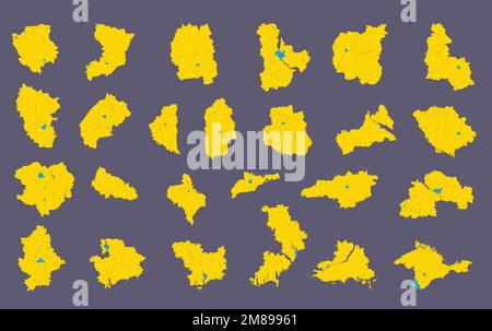 Administrative divisions of Ukraine - maps of regions of Ukraine - oblasts with their administrative centers, autonomous republic and cities with spec Stock Vector