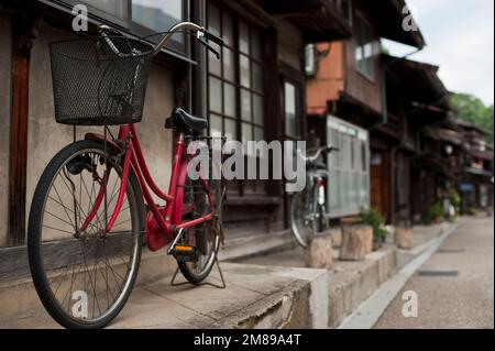 The traditional buildings of Narai-juku on the old Nakasendo Post Road in Nagano give a glimpse into Japan’s past. Stock Photo