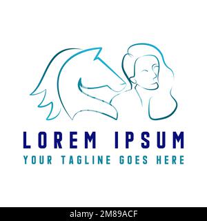 unique woman and horse in line art image graphic icon logo design abstract concept vector stock. Can be used with related to animal or trainer Stock Vector