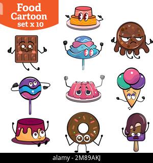 Set of cute dessert cartoon characters Vector Stock Vector