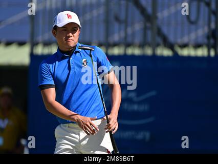 Honolulu, Hawaii, USA. 12th Jan, 2023. KOHEI OKADA reacts to his putt at the 9th green during the first round of the Sony Open played at Waialae Golf Course, Honolulu, Hawaii. (Credit Image: © Steven Erler/ZUMA Press Wire) EDITORIAL USAGE ONLY! Not for Commercial USAGE! Stock Photo