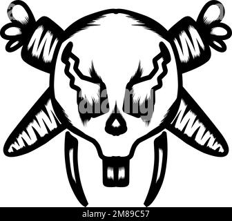 Cartoon rabbit skull with carrots. Stock Vector