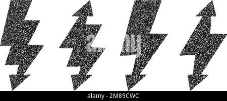 Grunge lightning bolt set. Black noise texture thunderbolt collection ...