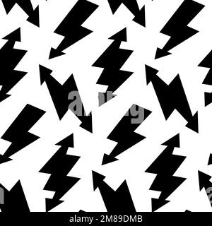 Black lightning bolts seamless pattern. Thunderbolts repeating background. Storm and lightning strike ornament wallpaper. Energy power or electricity Stock Vector