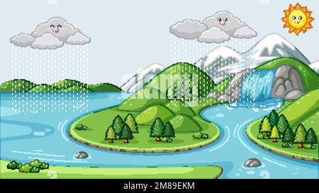 Various stages in the water or hydrological cycle illustration Stock Vector