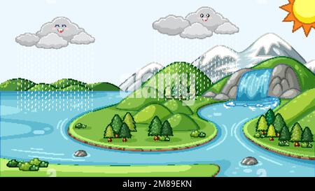 Various stages in the water or hydrological cycle illustration Stock Vector