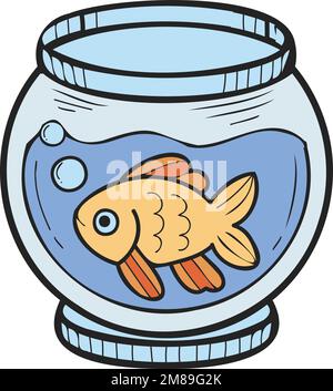 Hand Drawn Fish Bowl illustration in doodle style isolated on background Stock Vector