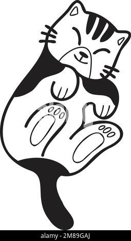 Hand Drawn Sleeping cat showing belly illustration in doodle style ...