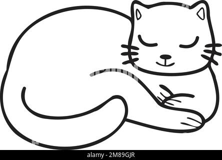 Hand Drawn sleeping cat illustration in doodle style isolated on background Stock Vector